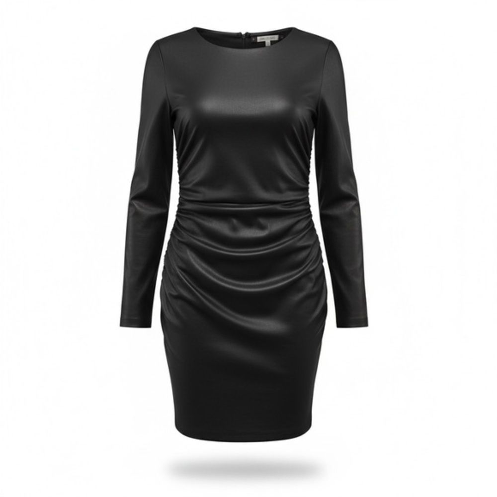 Jennifer Lopez Leather-Look Rouched Waist Dress 🔥